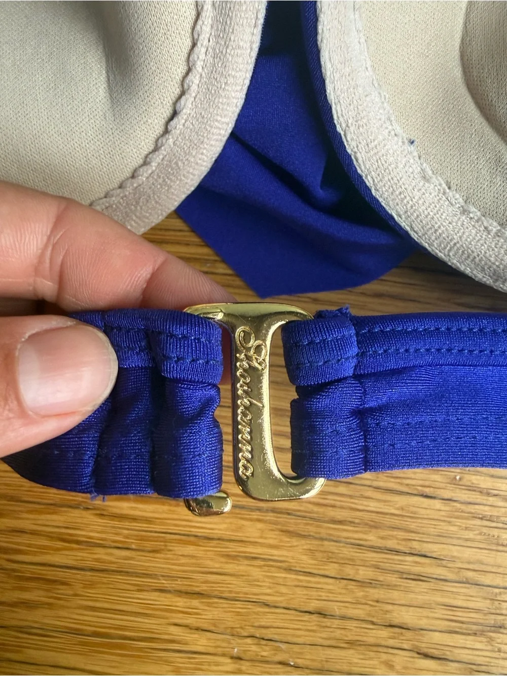 NWOT Shoshanna Swimwear Colbalt Blue Underwire Halter Bikini Top w/ Ruffle, Sz B